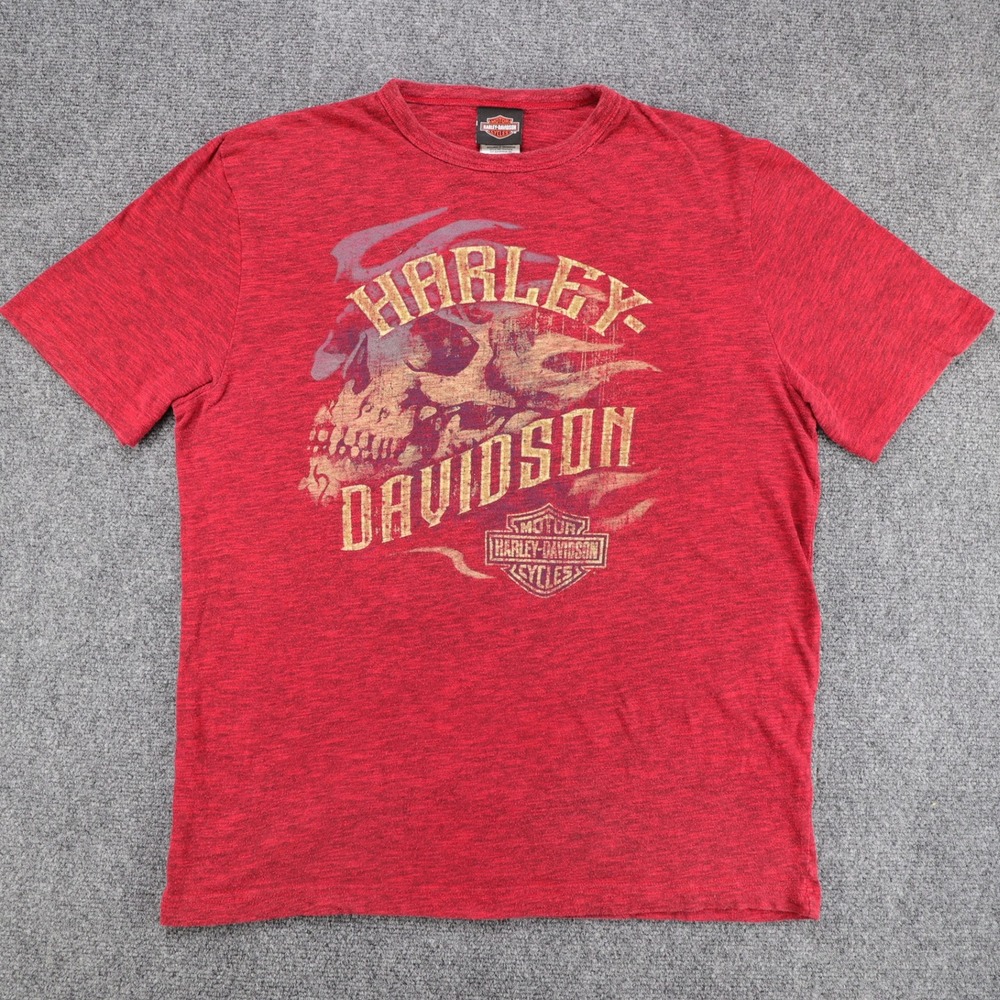 Harley Davidson Men Red Heather Skull Graphic‎ T-Shirt Barnett El Paso TX Large